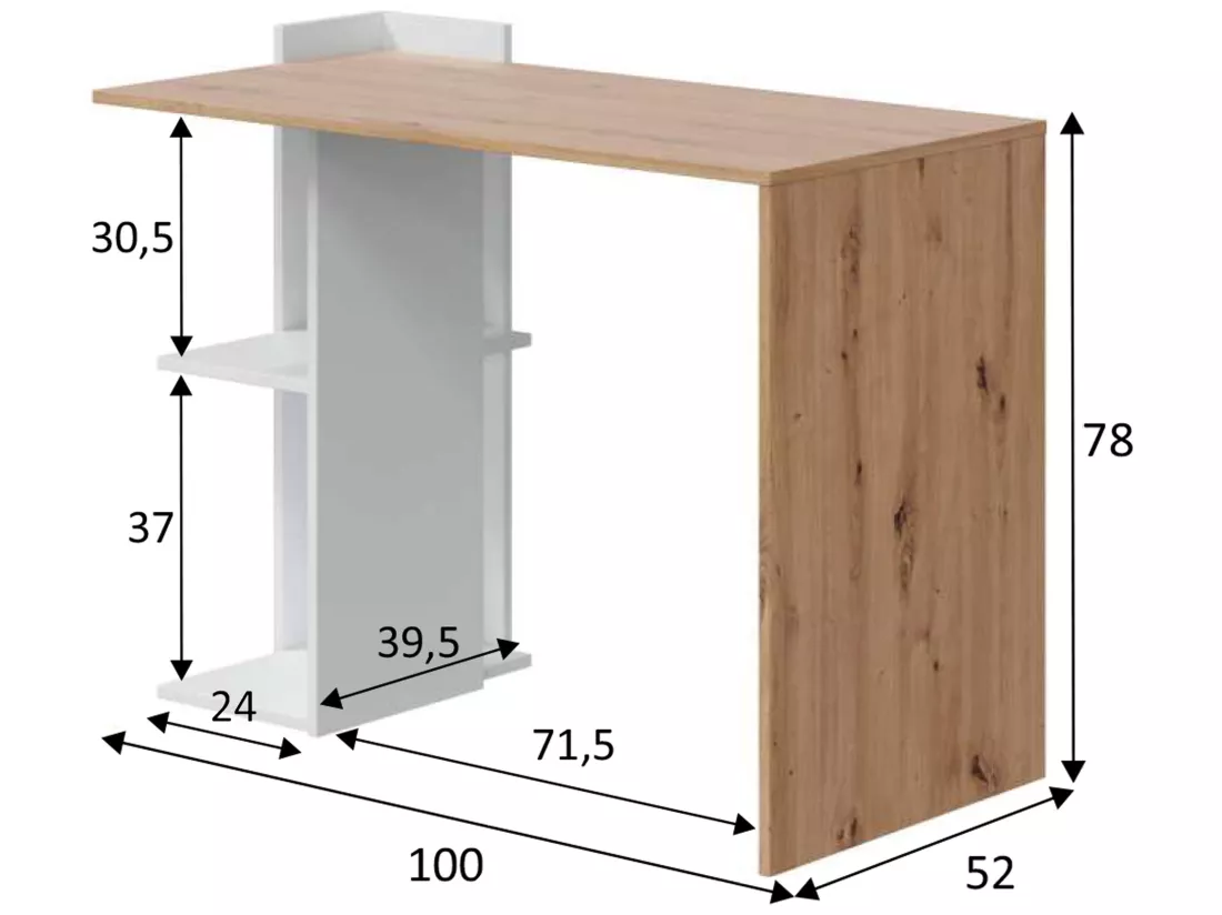 Bureau Llanes 2 niches bois/blanc, 100 cm