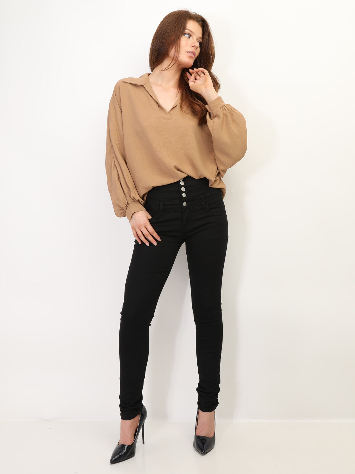 Blouse oversize à manches ballons- Camel