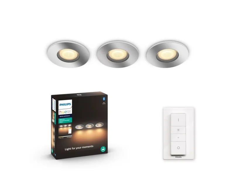 Philips Hue White ambiance Adore Bathroom - Indlejret spotlys - LED-spot lyspære - GU10 - 5 W (tilsvarende 50 W) - klasse A - varm hvid til kølig dagslys - 2200-6500 K - krom (pakke med 3)