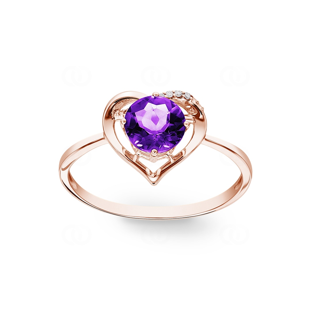Ring 750/18 K Roségold mit Amethyst rund & Diamanten 0.02 ct H/si