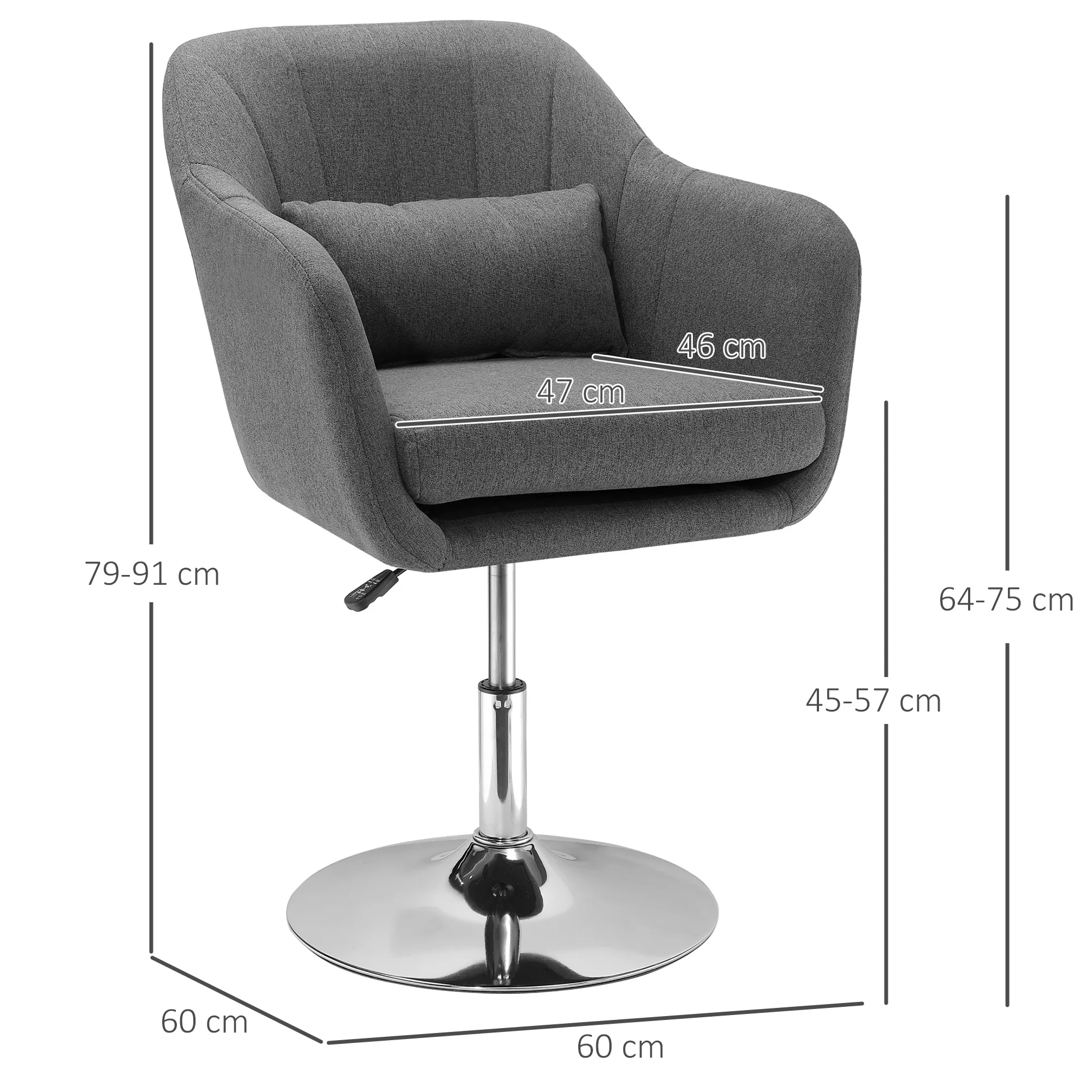 HOMCOM Bürostuhl im schlichten Design 57 x 57 x (77,5-87) cm (BxTxH)