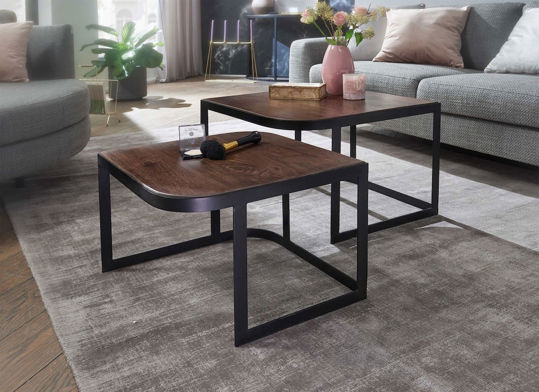 Couchtisch 2er Set Mango massiv lackiert/Schwarz