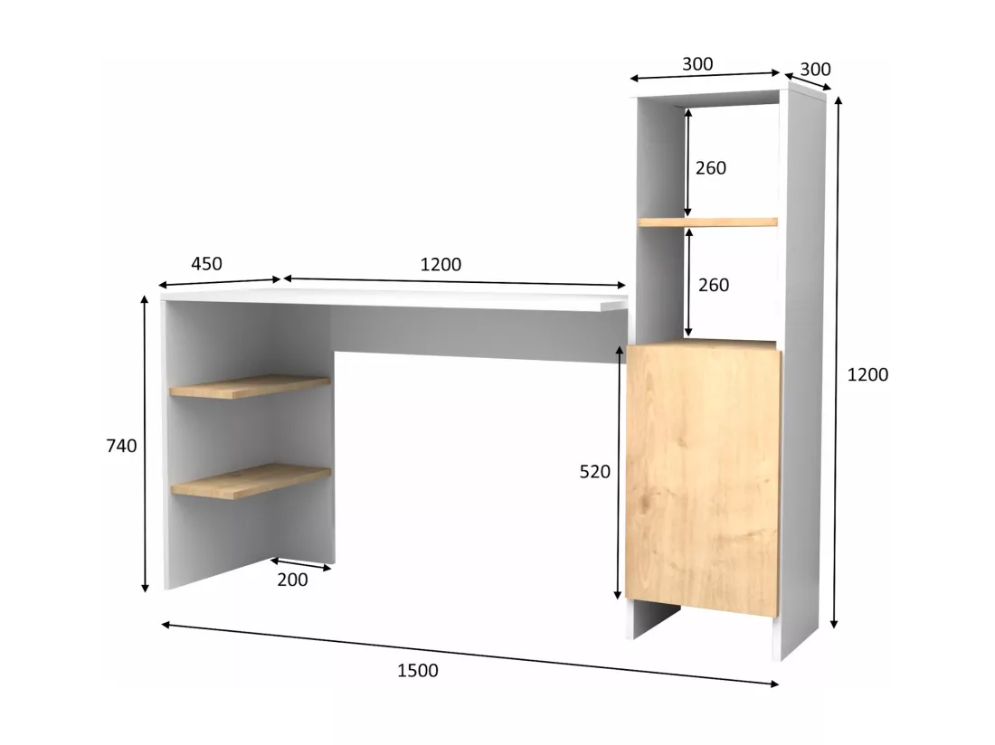 Bureau avec rangements - Coloris : Blanc et naturel - NAROCI