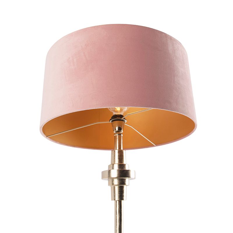 Art Deco tafellamp goud velours kap roze 50 cm - Diverso