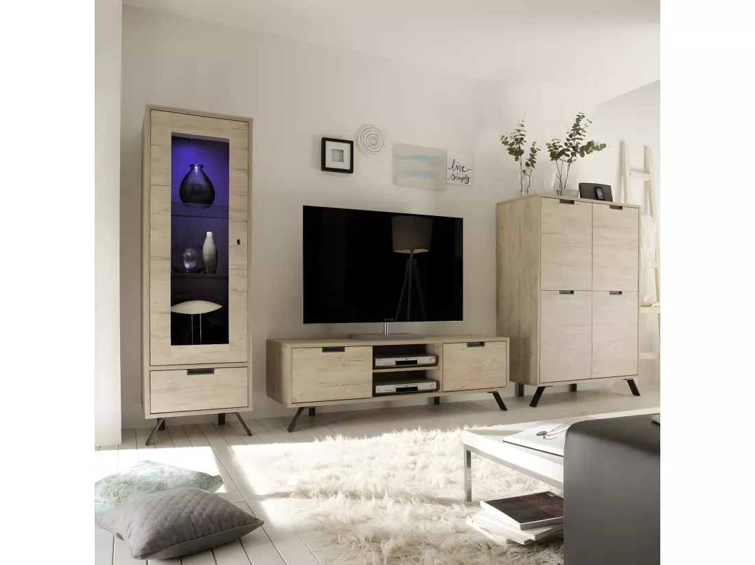 Vitrine 1 porte en verre avec 1 tiroir sans éclairage H177 cm - Palma