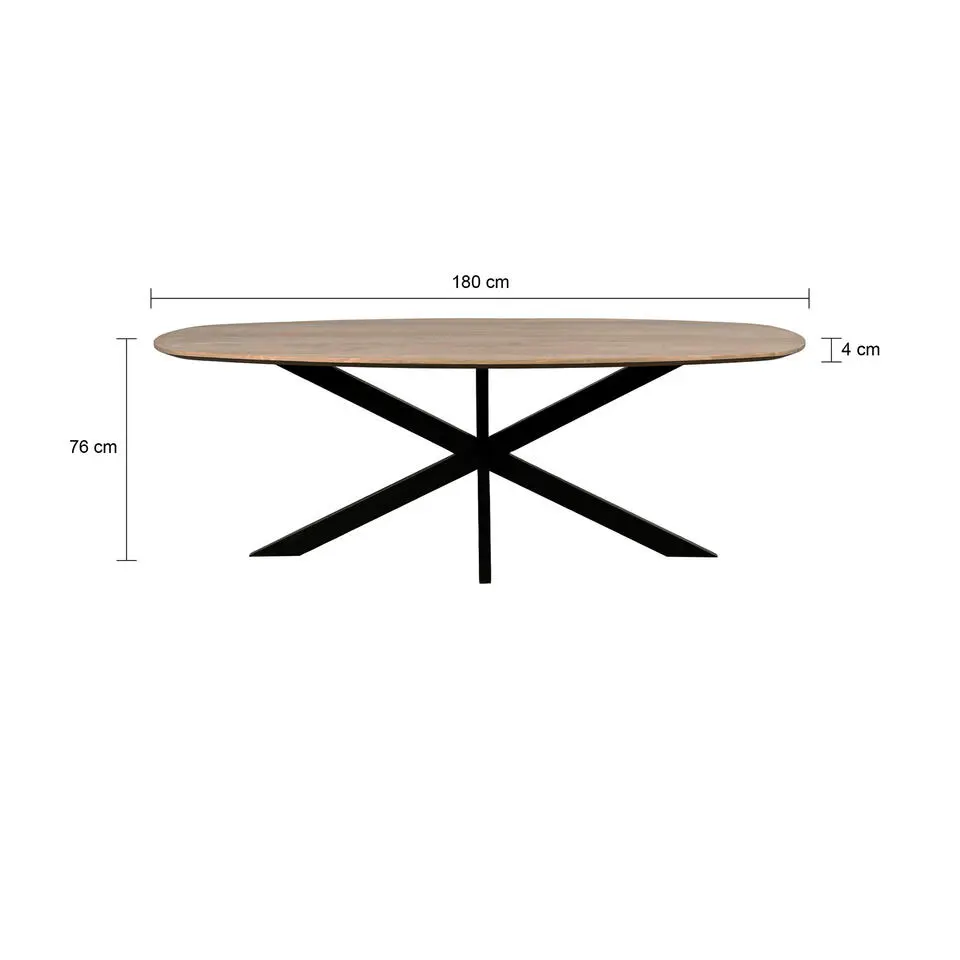 QUVIO Eettafel Sofia– Deens ovaal – 180x90 cm – Kruispoot – Naturel
