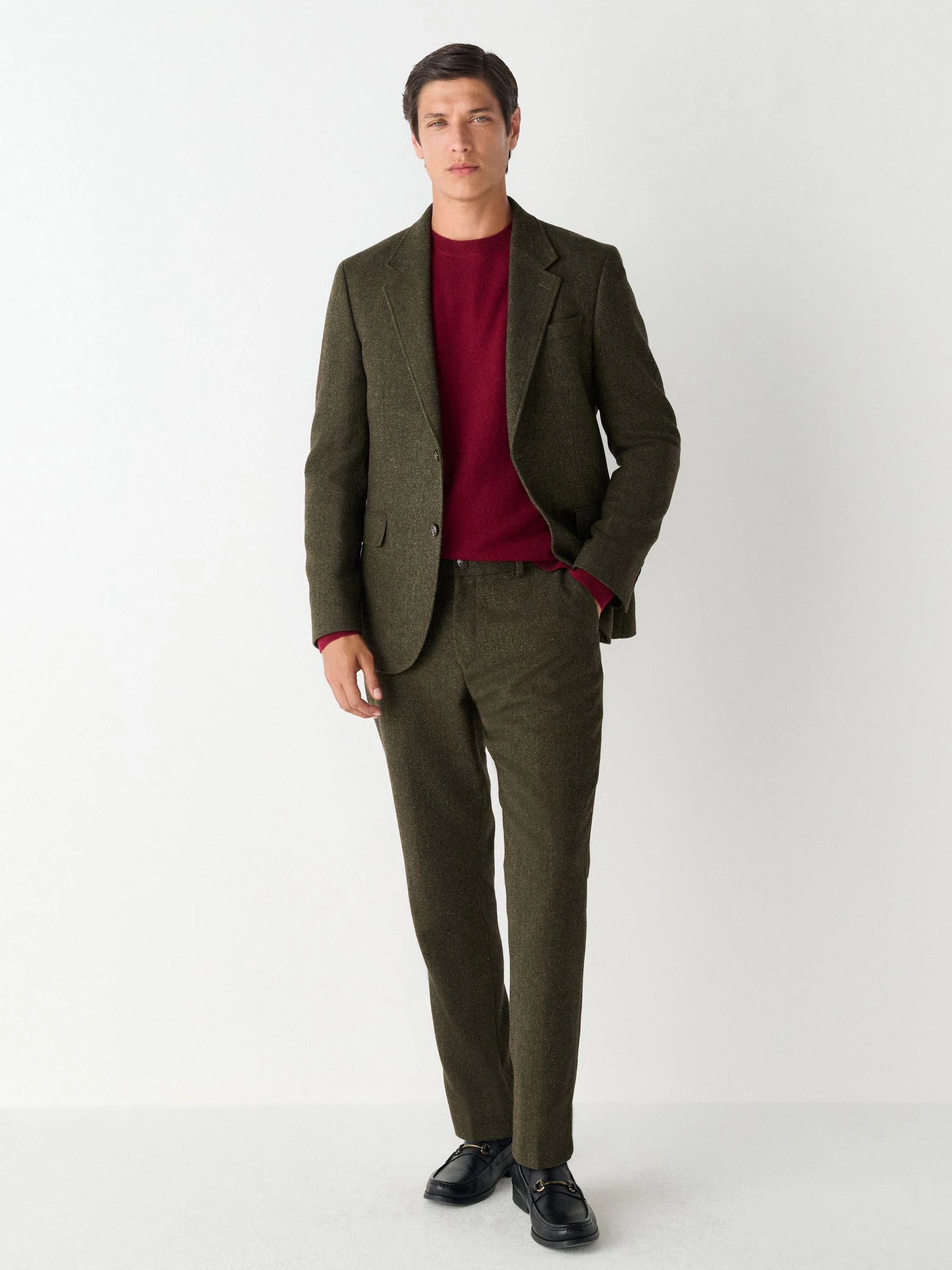 Groen - Slim Fit Herringbone Wool Blend Suit Jacket