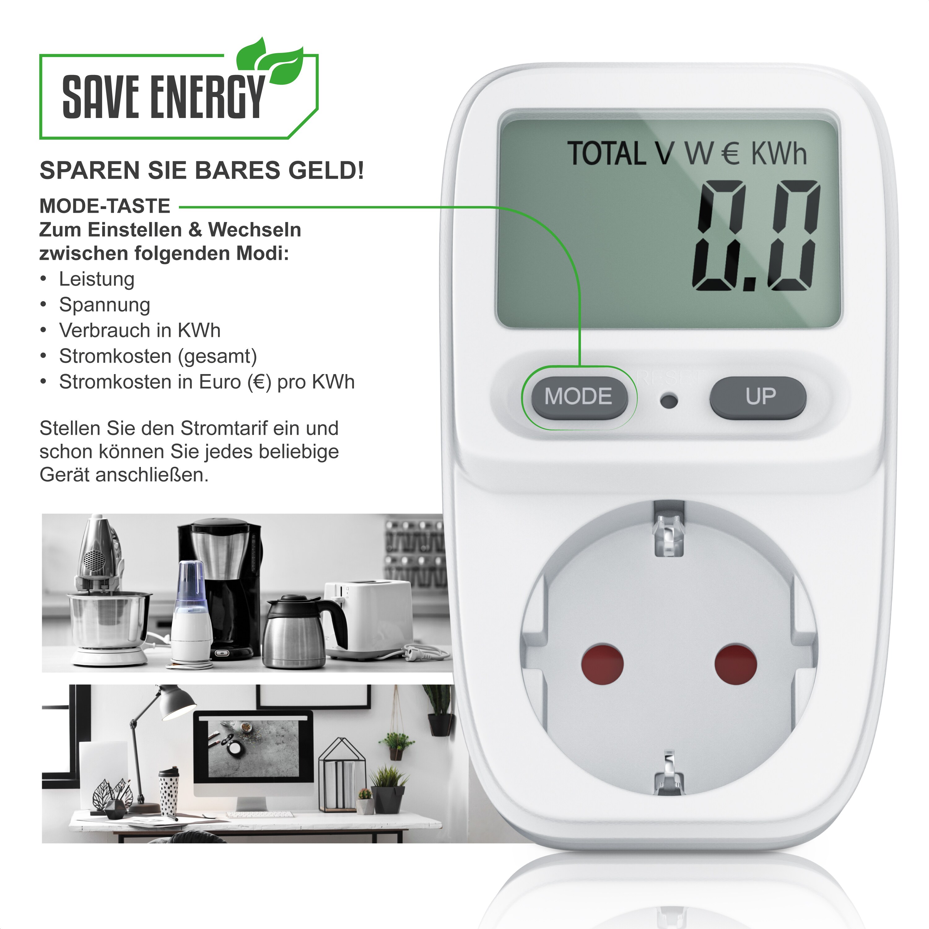 BEARWARE Stromverbrauchszähler mit Kindersicherung Power Meter Energiekostenmessgerät