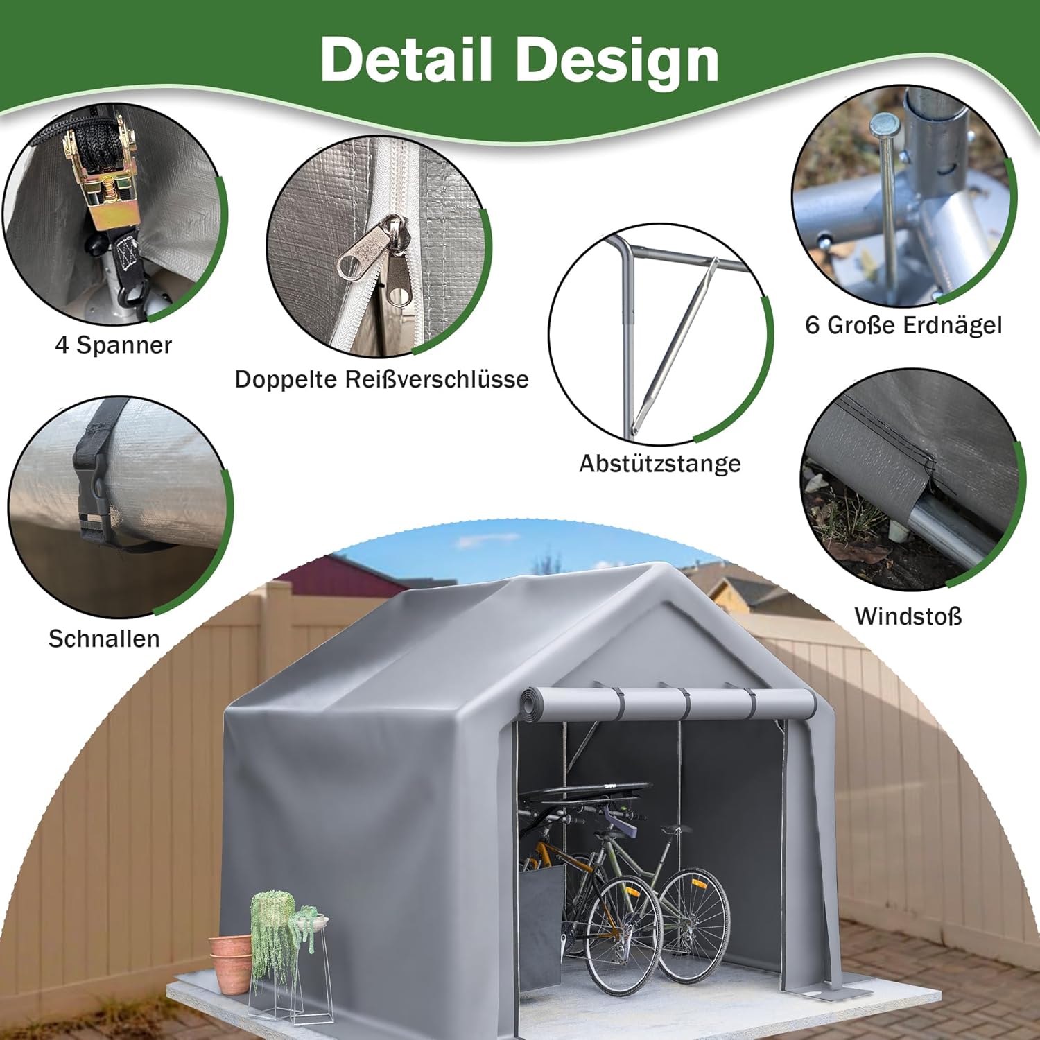 Garagenzelt Winterfest Groß 244x241x217 cm – Robuster, Wasserdichter Fahrradschuppen & Gerätehaus mit Rolltür, Lagerzelt für Auto, Motorrad & Garten
