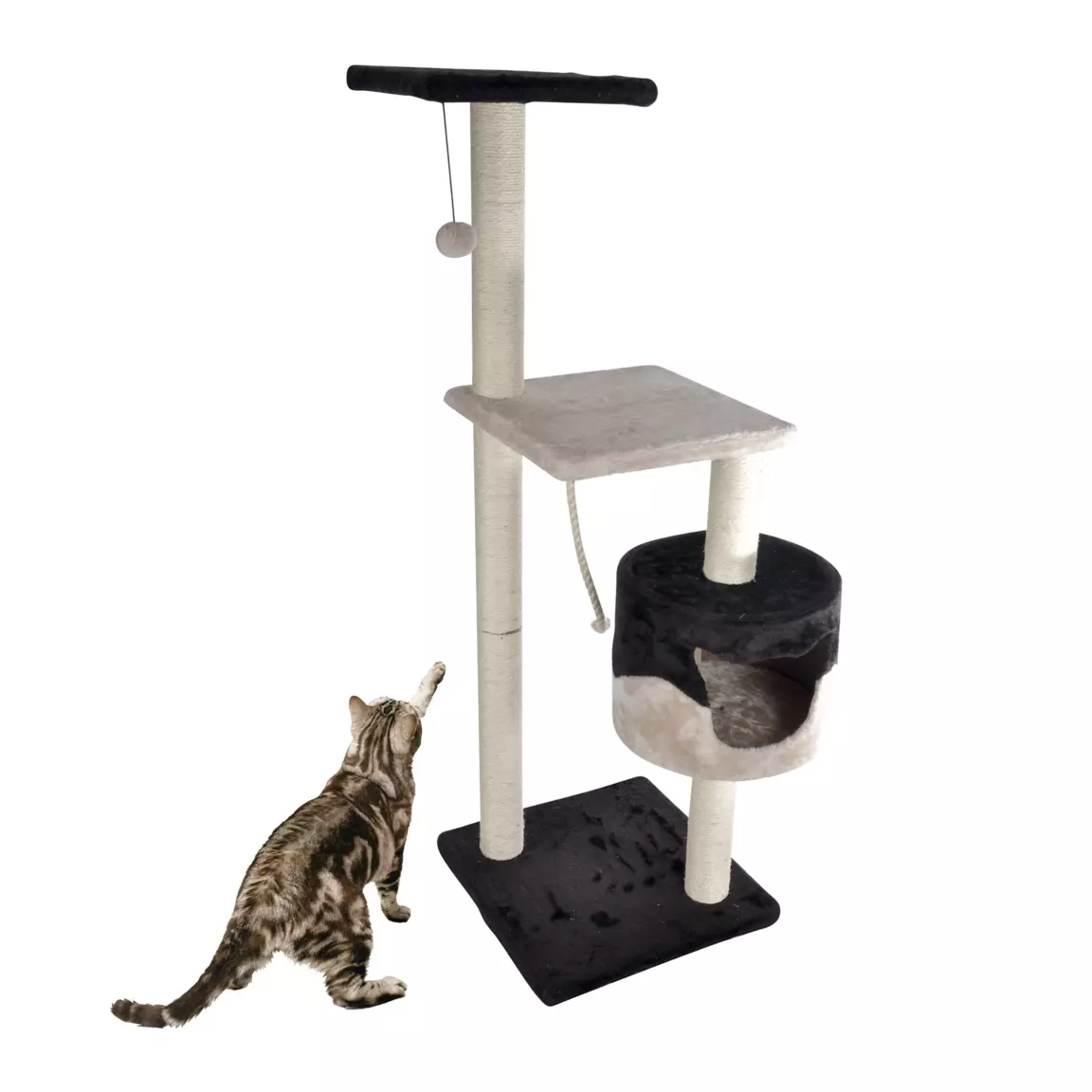 Arbre à chat avec jouet et niche Ecru/Chocolat