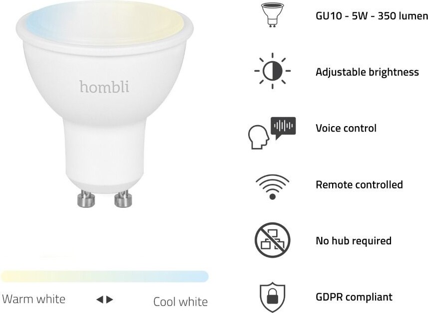 Hombli - Smart Bulb 2-Pak - Elpærer - Gu10 WiFi 2700-6500K 350Lm