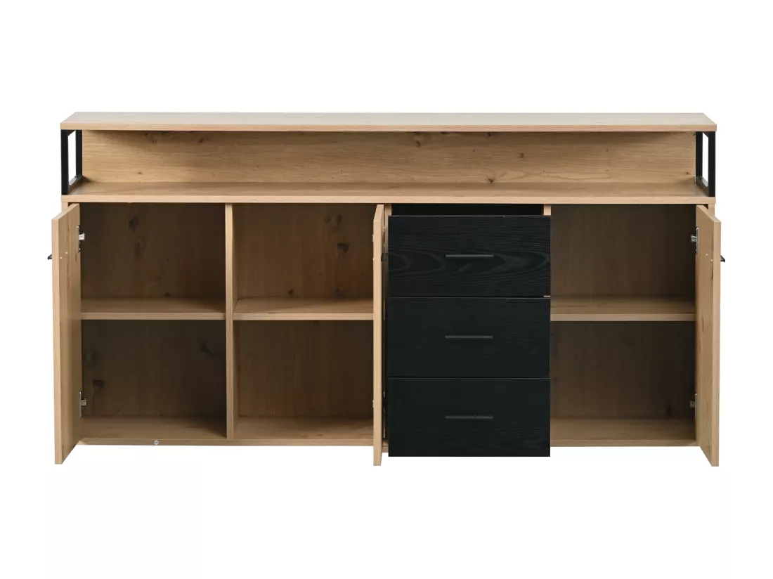 Buffet industriel effet bois avec 3 portes et 3 tiroirs rangement avec poignée métallique 150x35x75,9cm VAGNAD