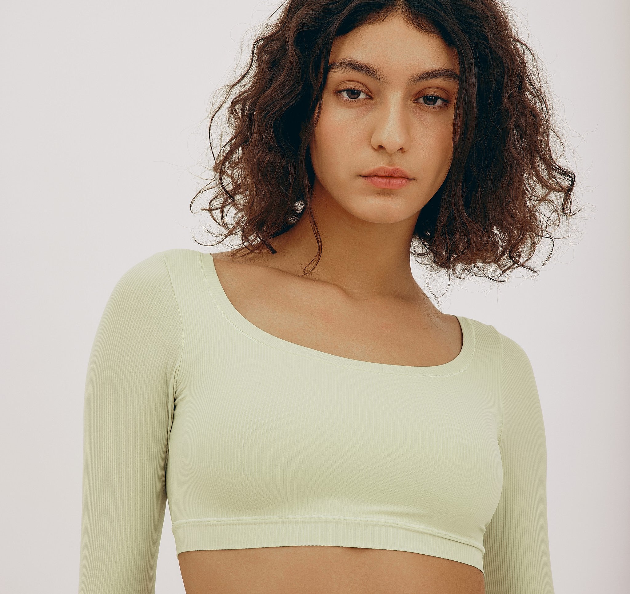 RECYCLED NYLON<br>Algae Life Naked Rib Crop Scoop Neck Long Sleeve Top