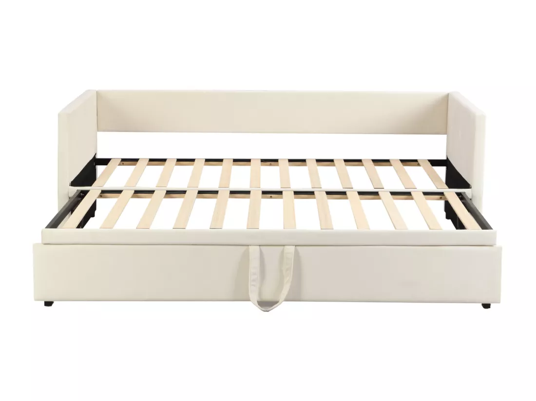 Lit gigogne 90/180x200 cm - lit capitonné Canapé - lit extensible avec sommiers à lattes - lit multifonctionnel en tissu velours agréable à la peau - Beige