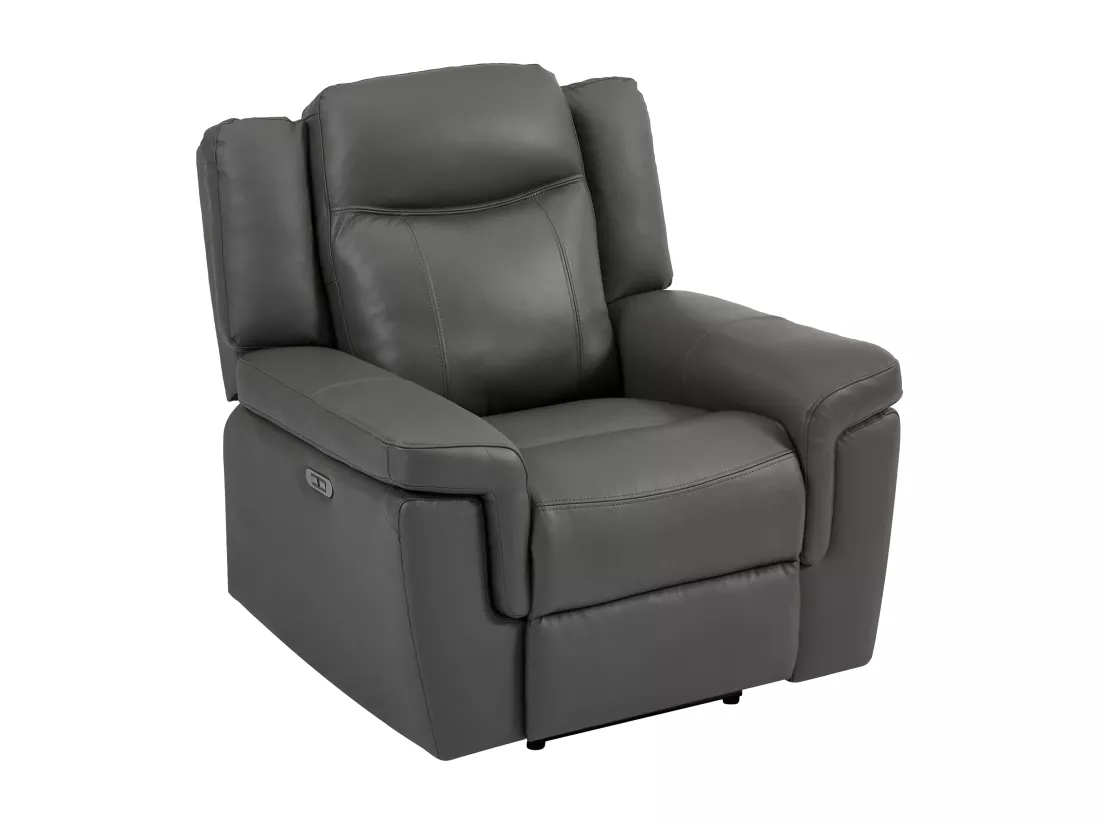 Canapé 3 places et un fauteuil relax électrique en cuir KENNETH - Gris