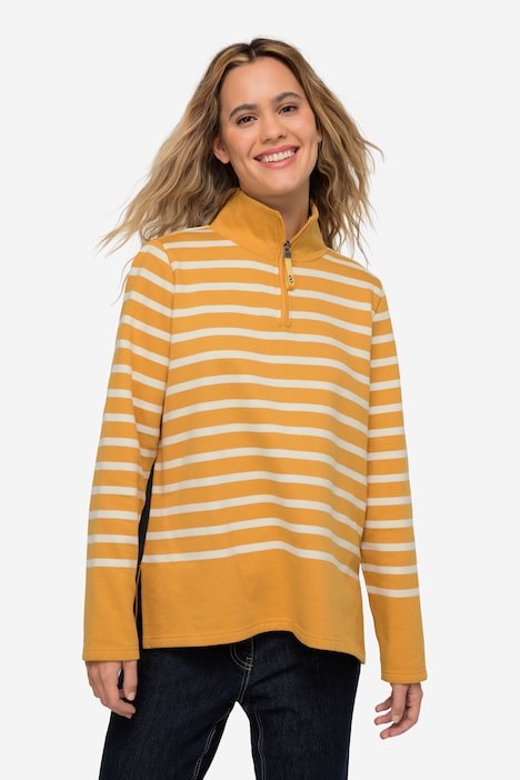 Sweatshirt, Ringel, Troyerkragen, Langarm, OEKO-TEX