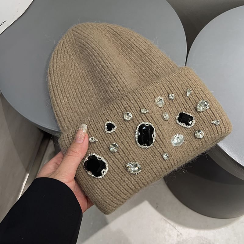 4.4 STUDIO - Geribbelde muts met strass