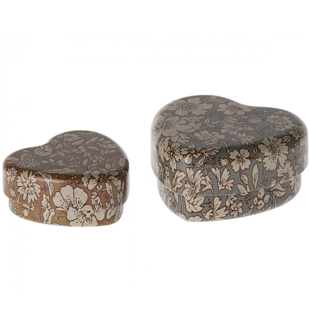Maileg hartvormige doosjes - blue ocher blossom - 2st