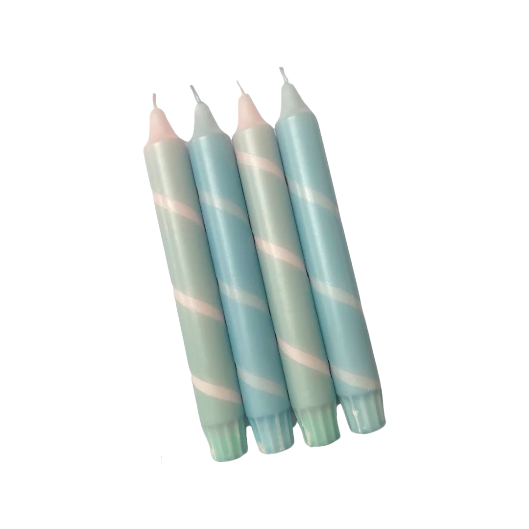 Silu Candle by Malene Wagner  Håndyppede stearinlys i striber, blå - 4 stk.