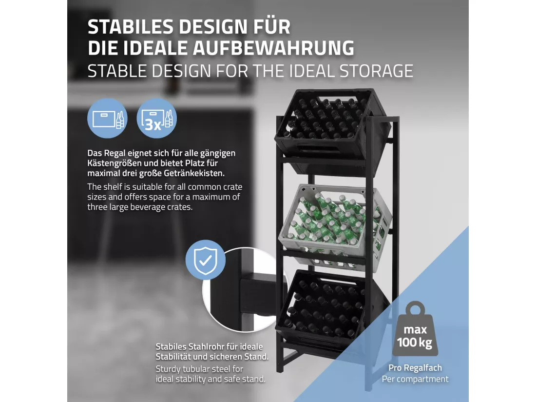 Étagère de rangement pour 3 caisses de boissons 47x31x116,5 cm acier anthracite