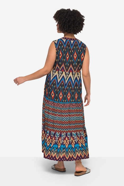 Maxikleid, A-Linie, grafischer Druck, Tunika-Ausschnitt, ärmellos