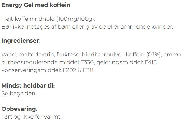 Energy Gel Koffein, hindbær, 60 gram