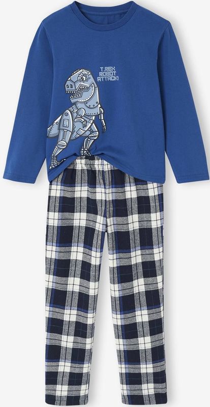 Flanellen jongenspyjama met print Dinosaurus marineblauw