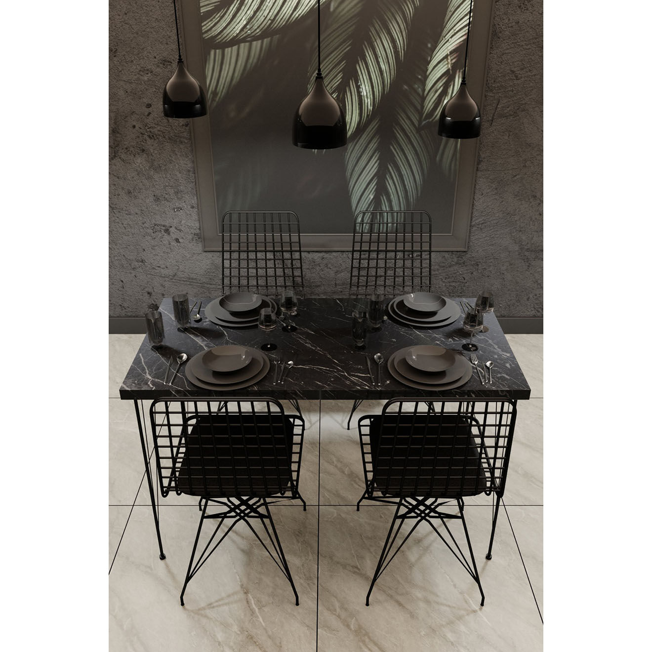 Wooden Art Table + 4 chaises bndymk001 noirs