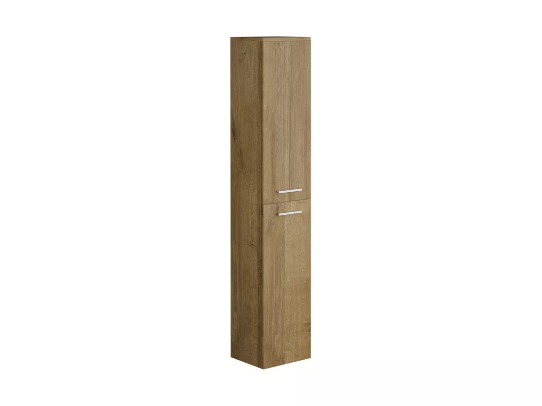 Meuble de salle de bain suspendu simple vasque avec colonne de rangement - Coloris naturel clair - 80 cm - KAYLA