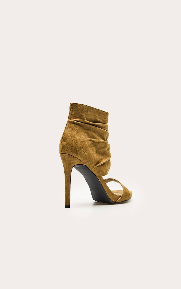 Kaki Sandales À Talons Aiguilles En Synthétique Avec Cheville Froncée