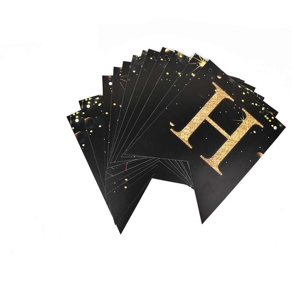 (5m) Happy New Year Girlande Silvester Party Deko Accessoire Banner Champagner Glas - Schwarz / Gold