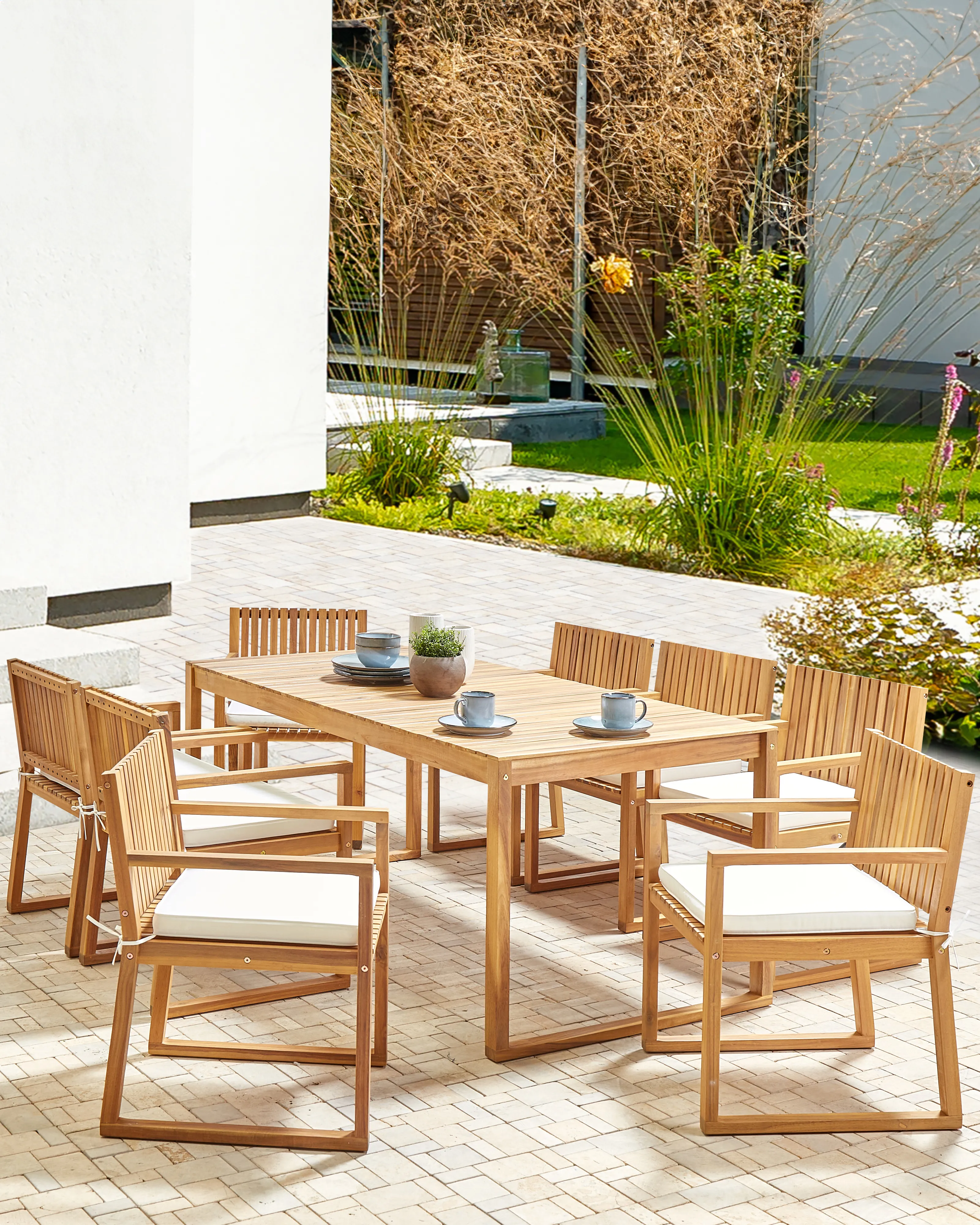 Set van 8 stoelen met zitkussen SASSARI II Gecertificeerd acaciahout Gebroken wit