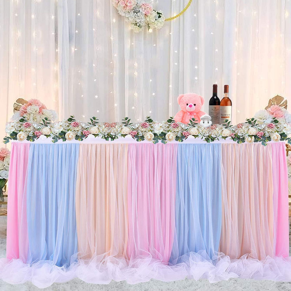(274x76cm) Tisch Deko Tüll Tutu Tischrock Vorhang für Party / Hochzeit / Geburtstag - Bunt