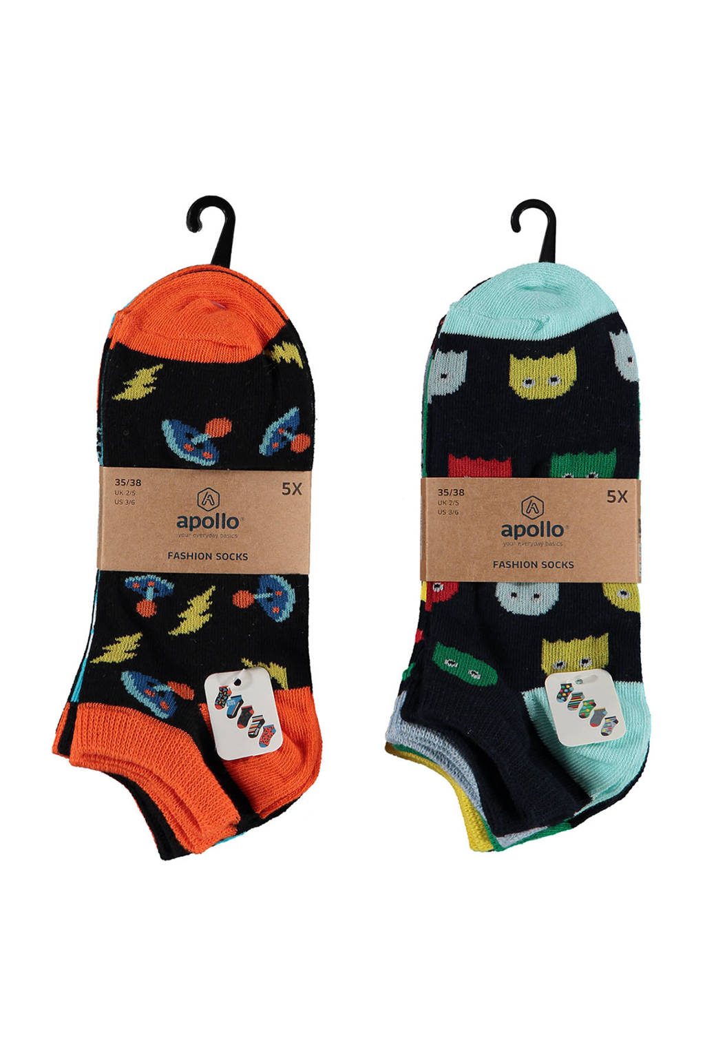 Apollo sneakersokken met all-over print - set van 10 multi