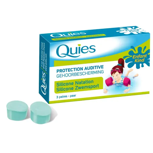 Protetores auriculares de silicone Quies para natação infantil (3 pares)