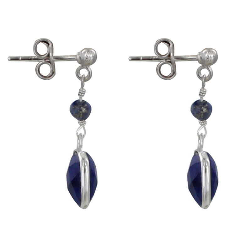 Boucles d'Oreilles Argent Perle et Pavé de Lapis Lazuli Facetté