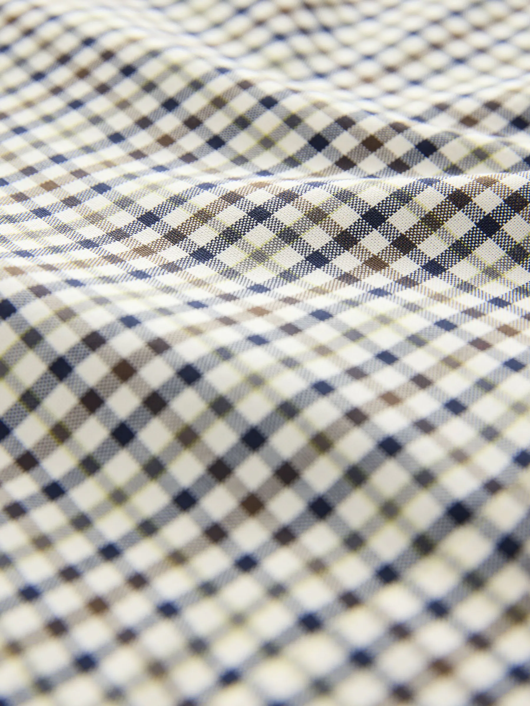 Neutraal bruin/marineblauw gingham-ruit - Eenvoudig te strijken Oxford-overhemd met knopen en standaard pasvorm