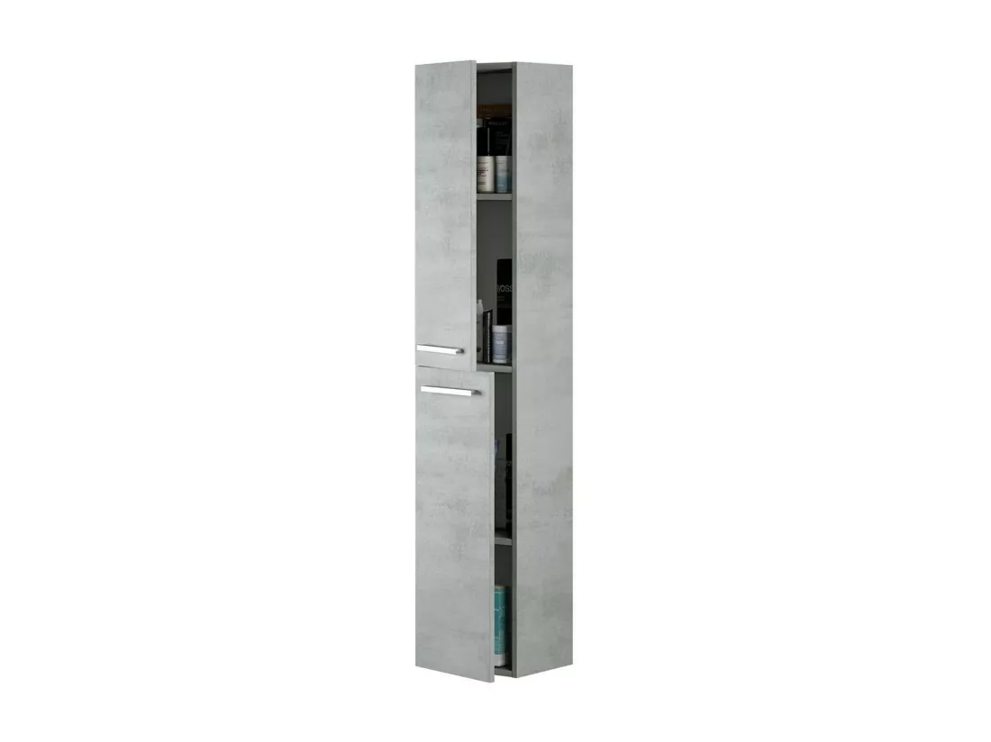Colonne de salle de bain Dabado, Armoire colonne de salle de bain avec 2 portes, Armoire murale suspendue avec 2 étagères, 30x25h150 cm, Gris béton