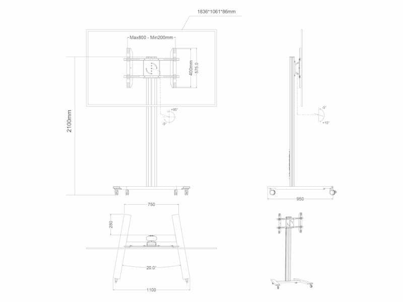 Multibrackets TV-Trolley Display Stand 210 HD Single Schwar Displayständer