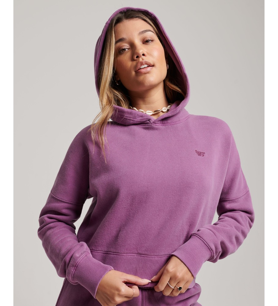 Blusa cropped com capuz da Superdry em lavagem lilás