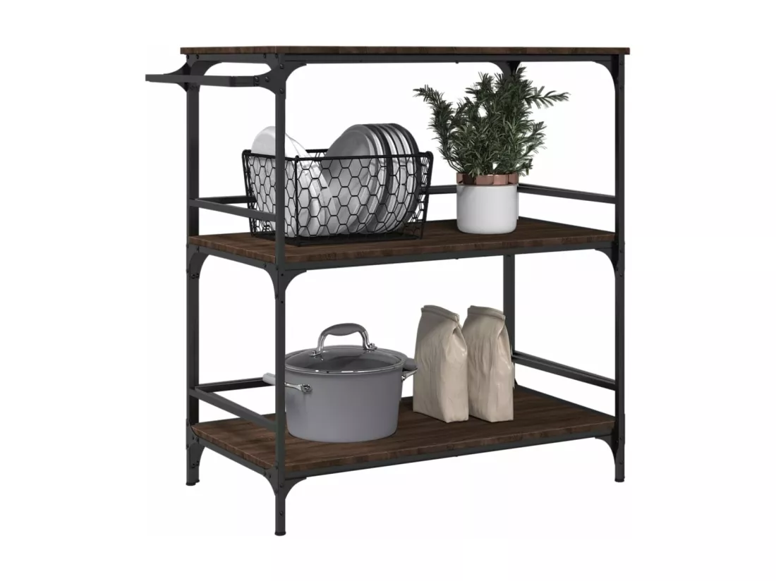 Chariot cuisine chêne marron 100,5x50x105 cm bois d'ingénierie