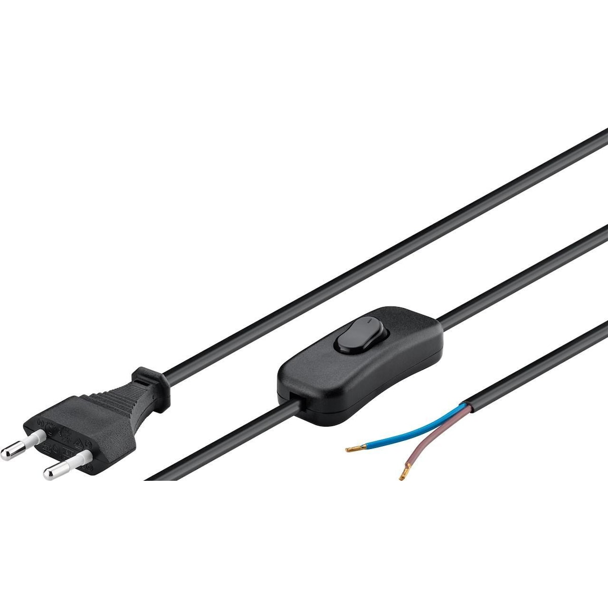 Kabel med eurokontakt for montering - med bryter, 1,5 m, sort