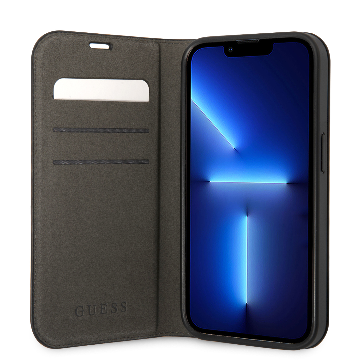 iPhone 14 Pro Max Leder Tasche Book 4G Vintage Logo (GUBKP14XHG4SHK) - Schwarz