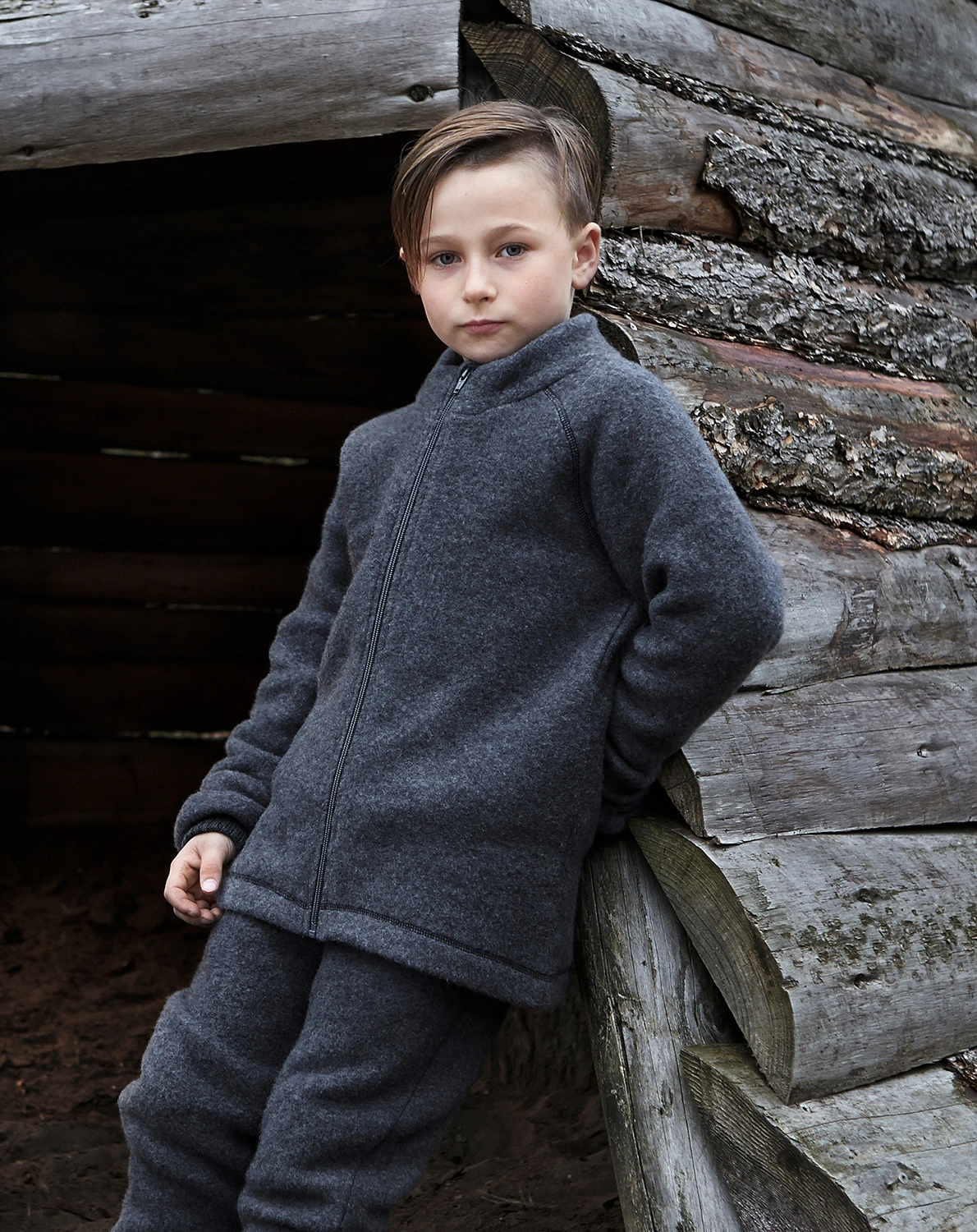 Wollfleece-Jacke MERINO JUNIOR in melange anthracite