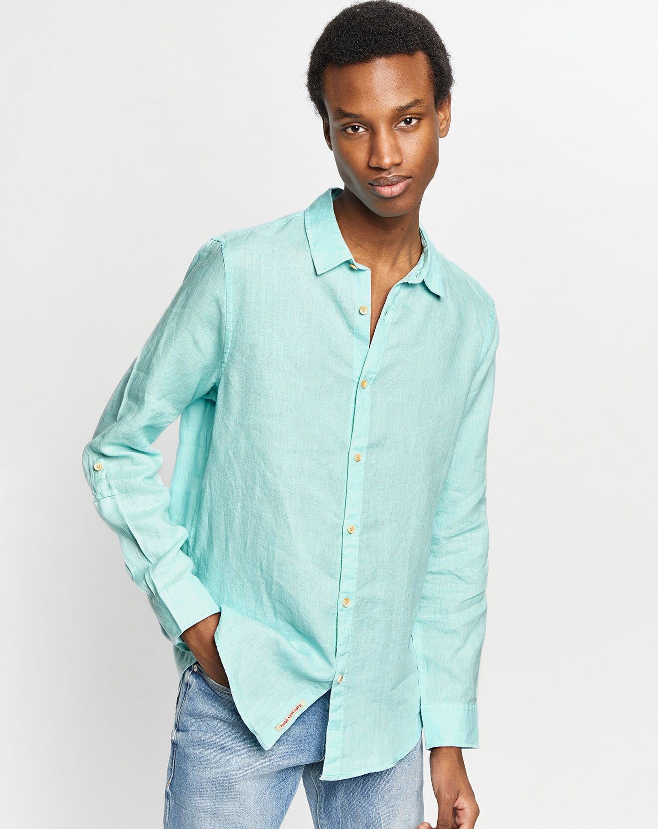 Scotch & Soda Chemise 100% Lin Regular Fit Garment Dyed vert d'eau