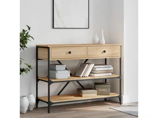 Table console avec tiroirs et étagères chêne sonoma