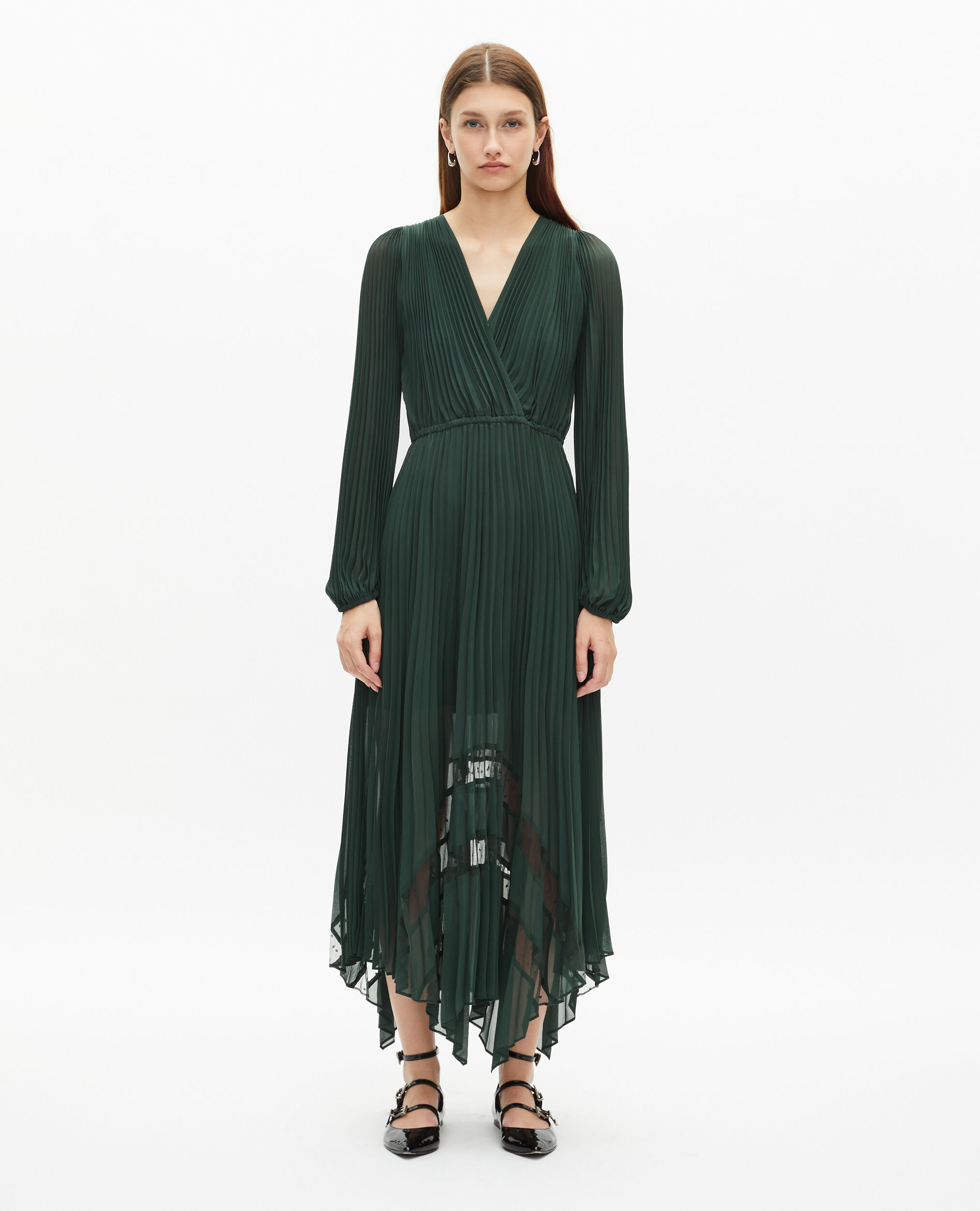 Robe longue plissée verte
