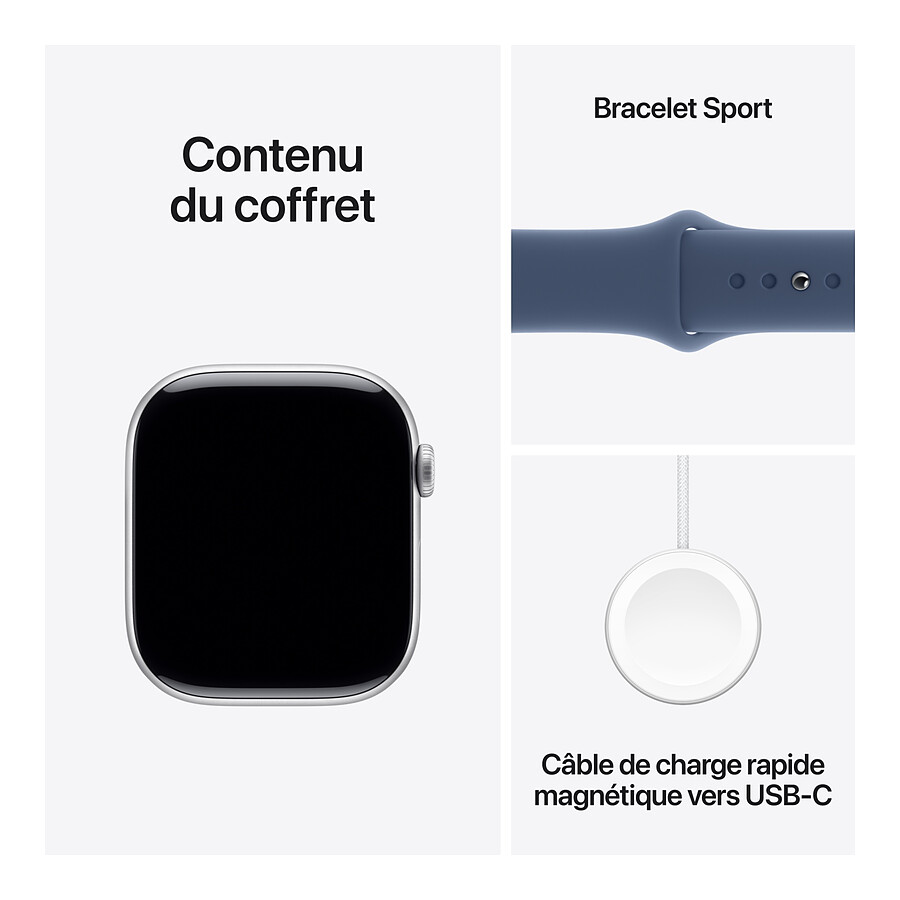Apple Watch Series 10 GPS + Cellular - Aluminium Argent - Bracelet Sport Denim - 46 mm - Taille M/L