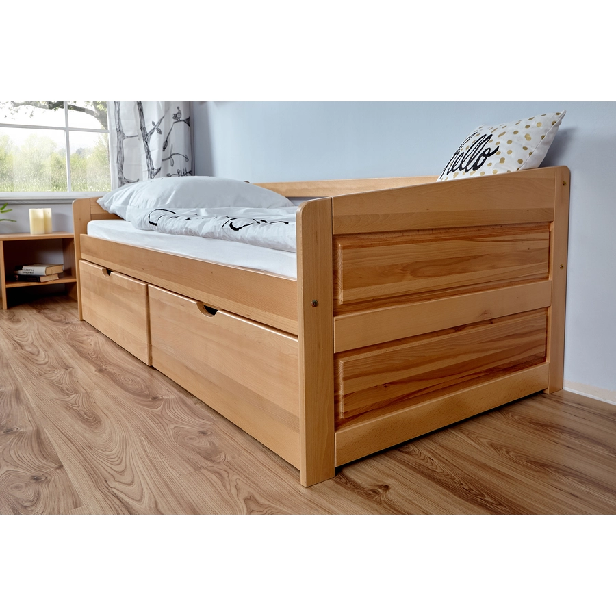 TiCAA Sofabett Micki Buche natur mit 2 Schubladen