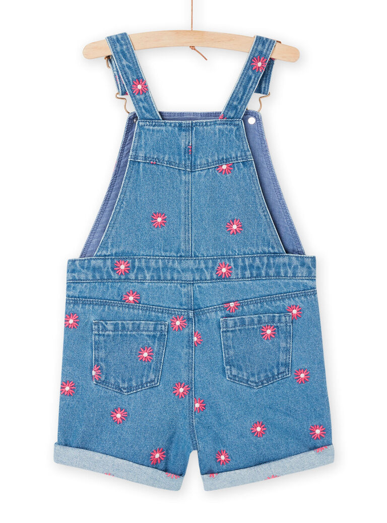 Salopette en jean bleue à broderies fleuries